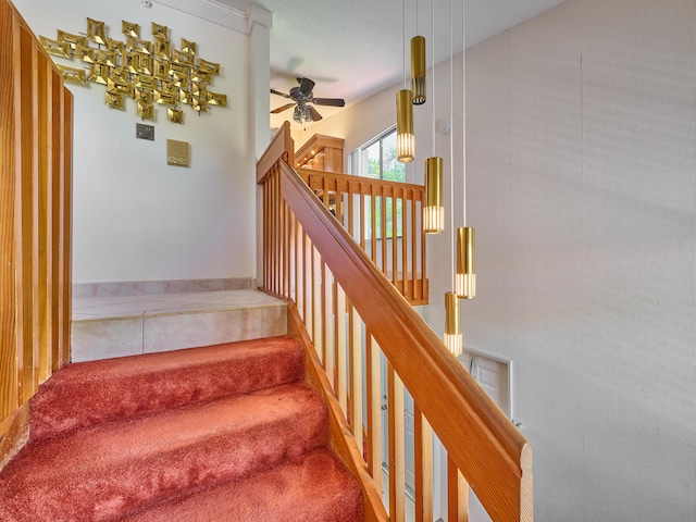 10828 Lake Palm Ln Unit 202, Boynton Beach, FL 33437 - stairs with ceiling fan and carpet floors
