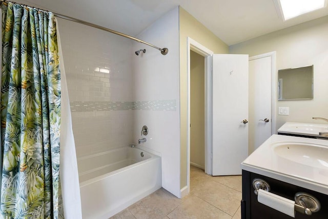1546 35th Ave, Vero Beach, FL 32960 - full bathroom featuring shower / bathtub combination with curtain, tile patterned flooring, and double vanity