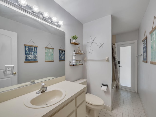 17516 Birchwood Dr, Boca Raton, FL 33487 - full bath featuring tile patterned flooring, vanity, and shower / tub combo with curtain