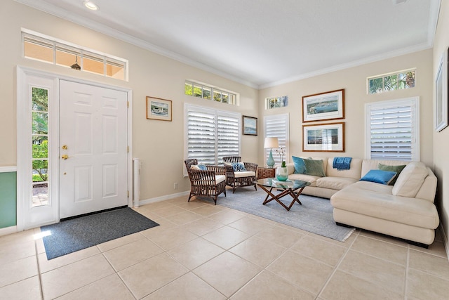 5885 SE Forest Glade Trl, Hobe Sound, FL 33455 - entryway with light tile patterned floors, ornamental molding, and recessed lighting