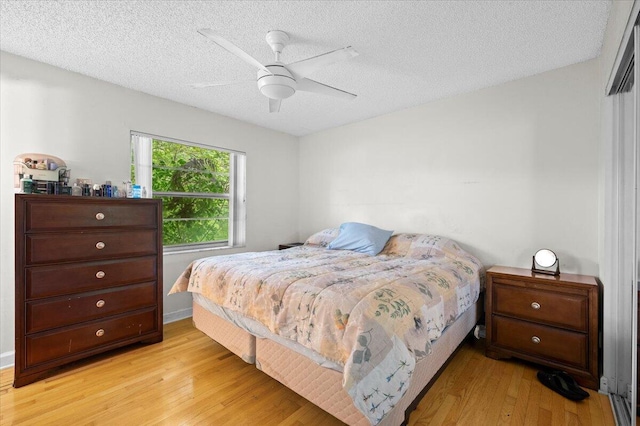 19309 Carolina Cir, Boca Raton, FL 33434 - bedroom featuring light wood finished floors, a textured ceiling, and ceiling fan