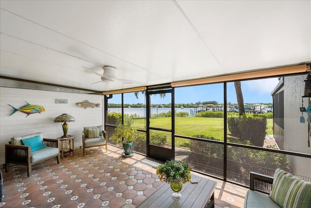 1102 SE Mitchell Ave Unit 302, Port Saint Lucie, FL 34952 - sunroom with a water view and a ceiling fan