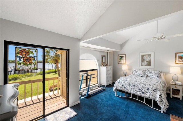 1102 SE Mitchell Ave Unit 302, Port Saint Lucie, FL 34952 - bedroom featuring lofted ceiling, access to outside, multiple windows, carpet flooring, and a ceiling fan