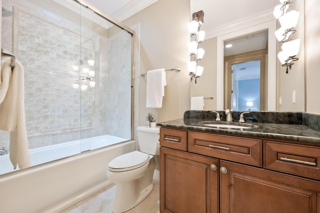 671 Indian River Dr, Melbourne, FL 32935 - bathroom with ornamental molding, vanity, and combined bath / shower with glass door