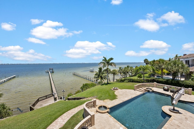 671 Indian River Dr, Melbourne, FL 32935 - swimming pool featuring a water view and a lawn