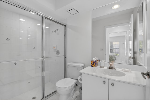 17213 Balboa Point Way, Boca Raton, FL 33487 - ensuite bathroom featuring vanity, a shower stall, and recessed lighting