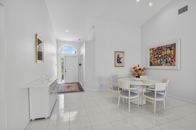17213 Balboa Point Way, Boca Raton, FL 33487 - dining space with recessed lighting, tile patterned floors, and lofted ceiling