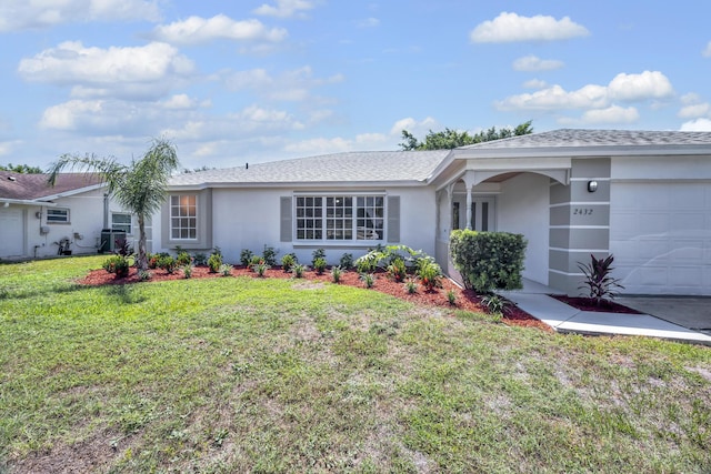 2432 SE Floresta Dr, Port Saint Lucie, FL 34984 - ranch-style home featuring stucco siding, a garage, a front yard, and a shingled roof