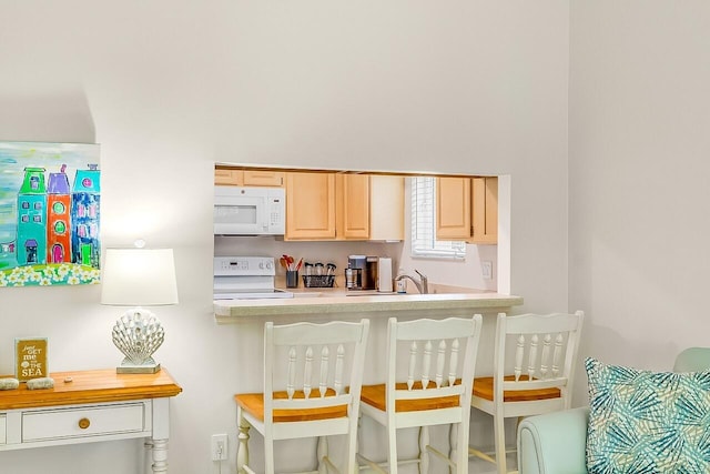 420 Hawthorne Ln, Vero Beach, FL 32962 - kitchen featuring white appliances, light brown cabinets, and light countertops