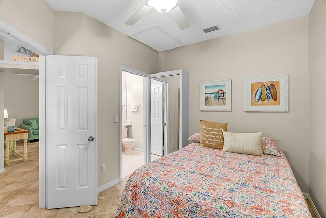420 Hawthorne Ln, Vero Beach, FL 32962 - bedroom featuring light tile patterned flooring, ensuite bath, a closet, and ceiling fan