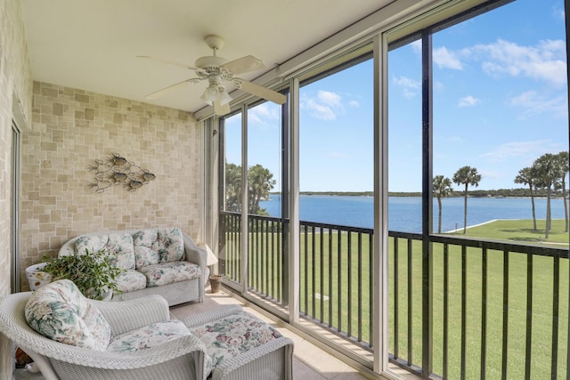 300 Intracoastal Pl Unit 204, Jupiter, FL 33469 - sunroom / solarium with a water view, a ceiling fan, and healthy amount of natural light