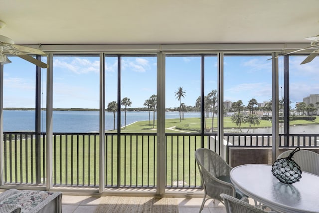 300 Intracoastal Pl Unit 204, Jupiter, FL 33469 - sunroom / solarium featuring a ceiling fan, a water view, and plenty of natural light