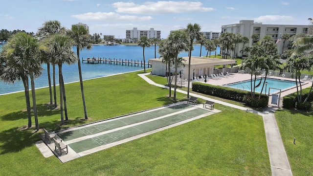 300 Intracoastal Pl Unit 204, Jupiter, FL 33469 - view of home's community with shuffleboard, a water view, a lawn, and a pool