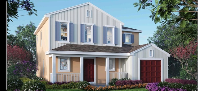 319 Means Ct, Fort Pierce, FL 34950 - view of front of house with covered porch, board and batten siding, and an attached garage