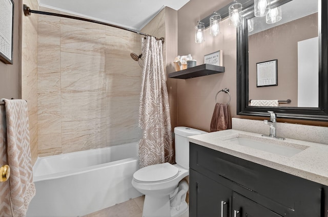 1005 NW 53rd St, Deerfield Beach, FL 33064 - bathroom featuring shower / tub combo with curtain, vanity, and tile patterned floors