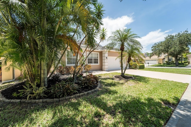 3002 SE Brierwood Pl, Stuart, FL 34997 - view of front facade with concrete driveway, an attached garage, a front lawn, and stucco siding
