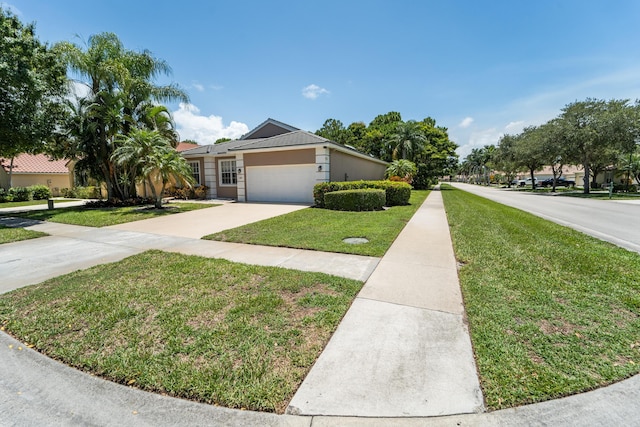 3002 SE Brierwood Pl, Stuart, FL 34997 - view of front facade with driveway, a front lawn, a garage, and stucco siding