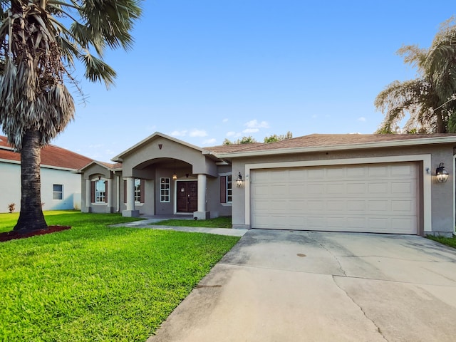 2081 SW Burlington St, Port Saint Lucie, FL 34984 - single story home featuring driveway, stucco siding, an attached garage, and a front lawn