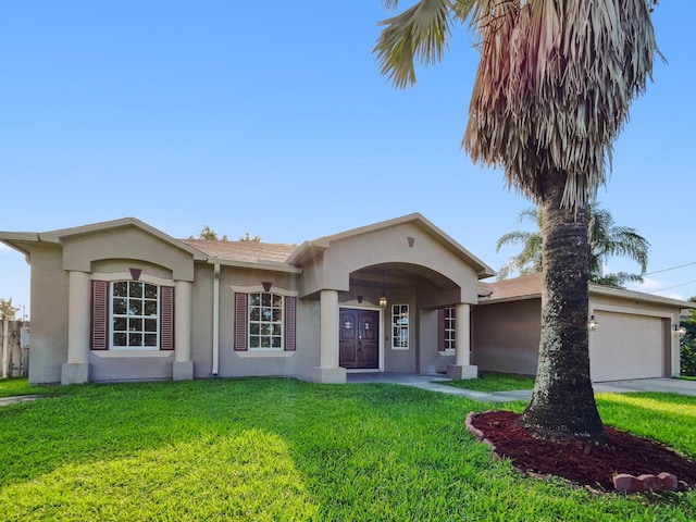 2081 SW Burlington St, Port Saint Lucie, FL 34984 - ranch-style house featuring stucco siding, a front lawn, an attached garage, and concrete driveway