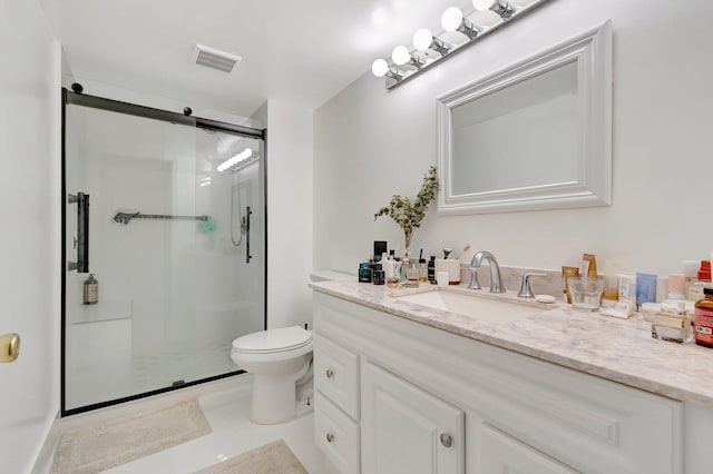 14723 Cumberland Dr Unit 404B, Delray Beach, FL 33446 - bathroom featuring vanity, a stall shower, and tile patterned flooring