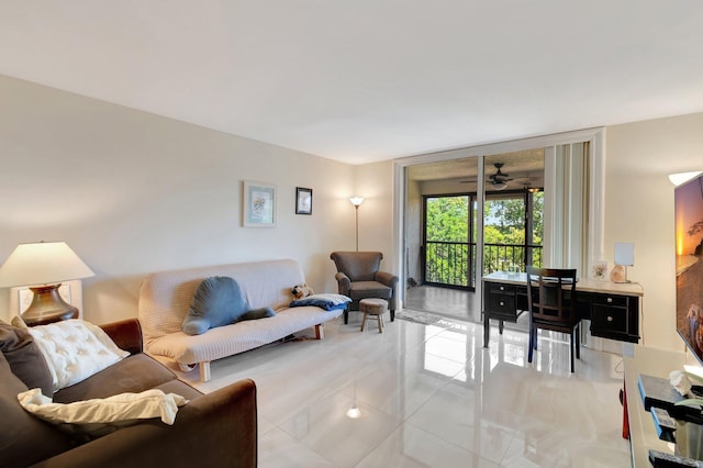 14723 Cumberland Dr Unit 404B, Delray Beach, FL 33446 - living area with light tile patterned floors and ceiling fan