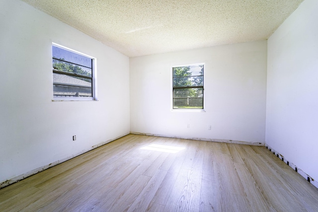 empty room featuring wood finished floors, healthy amount of natural light, and a textured ceiling