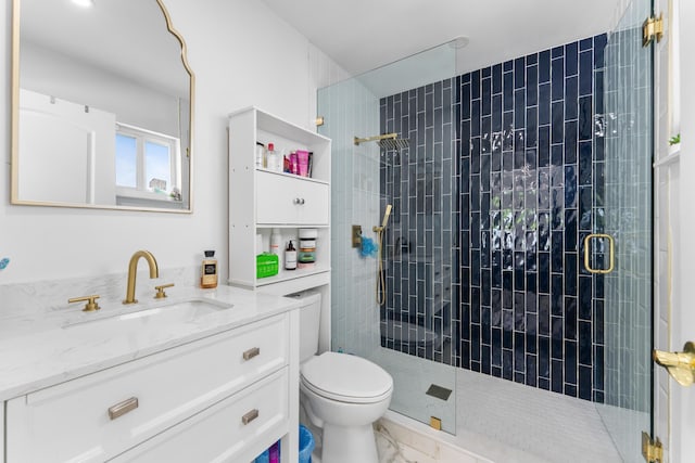 112 Parkwood Dr, Royal Palm Beach, FL 33411 - bathroom with a shower stall, vanity, and marble finish floors