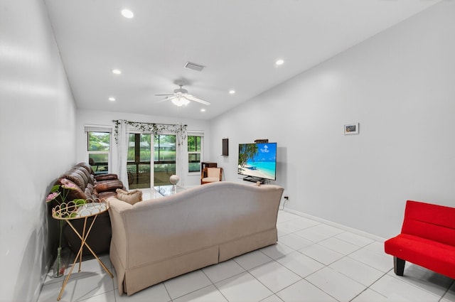 18541 Cherborg Dr Unit D, Boca Raton, FL 33496 - living area featuring recessed lighting, ceiling fan, and light tile patterned floors