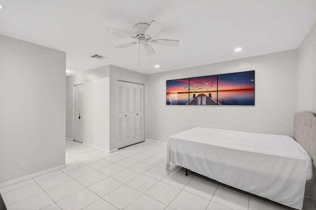 18541 Cherborg Dr Unit D, Boca Raton, FL 33496 - tiled bedroom featuring recessed lighting, a closet, and ceiling fan