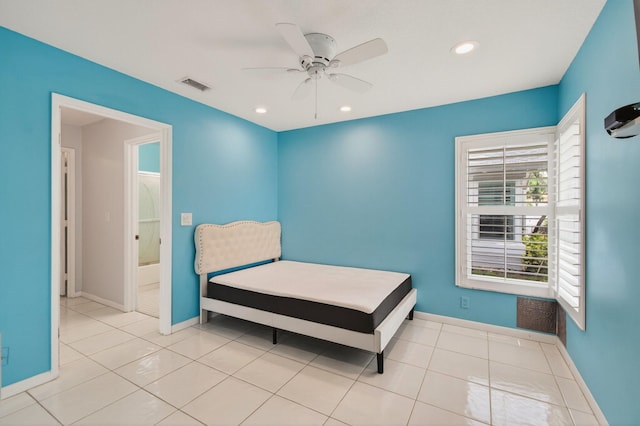18541 Cherborg Dr Unit D, Boca Raton, FL 33496 - bedroom featuring tile patterned flooring, a ceiling fan, and recessed lighting