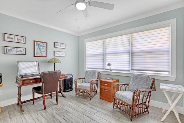 219 Claremont Ln, Palm Beach Shores, FL 33404 - office featuring ceiling fan, light wood-type flooring, and plenty of natural light