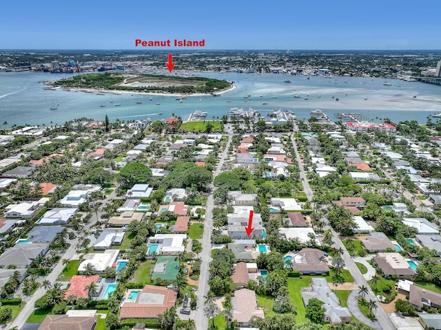 219 Claremont Ln, Palm Beach Shores, FL 33404 - aerial view of property's location featuring a large body of water and nearby suburban area