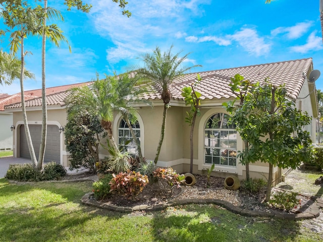 5412 NW 57th Way, Coral Springs, FL 33067 - view of property exterior with a tiled roof, stucco siding, a garage, driveway, and a lawn