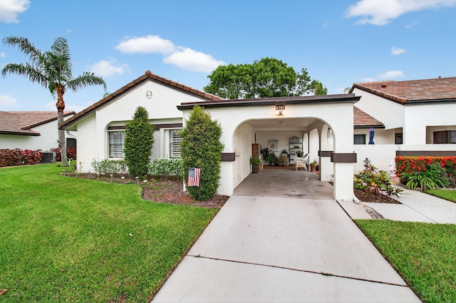 5707 Parkwalk Cir E, Boynton Beach, FL 33472 - mediterranean / spanish house featuring stucco siding, concrete driveway, and a tile roof