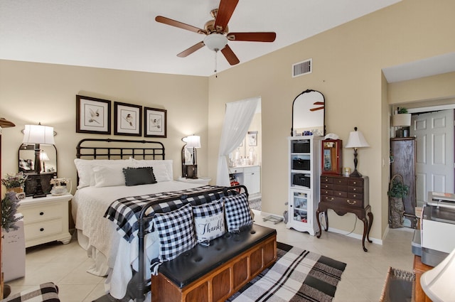 5707 Parkwalk Cir E, Boynton Beach, FL 33472 - bedroom featuring light tile patterned floors and a ceiling fan