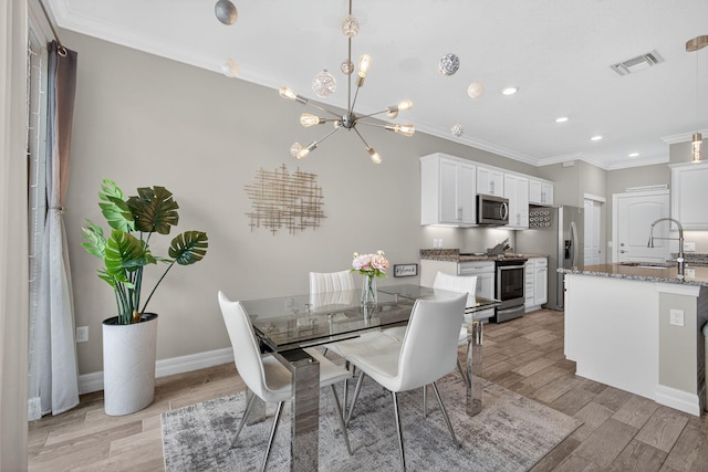 8343 Cinch Way, Lake Worth, FL 33467 - dining space with ornamental molding, light wood-type flooring, a chandelier, and recessed lighting