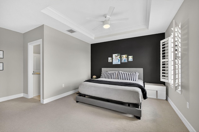 8343 Cinch Way, Lake Worth, FL 33467 - carpeted bedroom with a raised ceiling, ornamental molding, and ceiling fan