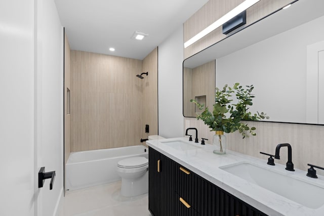 21436 Woodchuck Ln, Boca Raton, FL 33428 - bathroom with double vanity,  shower combination, recessed lighting, and tile patterned floors