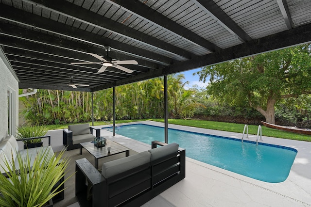 21436 Woodchuck Ln, Boca Raton, FL 33428 - swimming pool with outdoor lounge area, ceiling fan, and a patio
