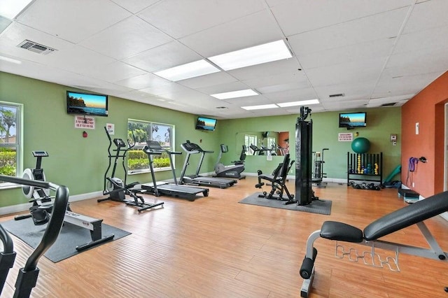 2885 Crosley Dr E Unit F, West Palm Beach, FL 33415 - workout area with wood finished floors and a drop ceiling