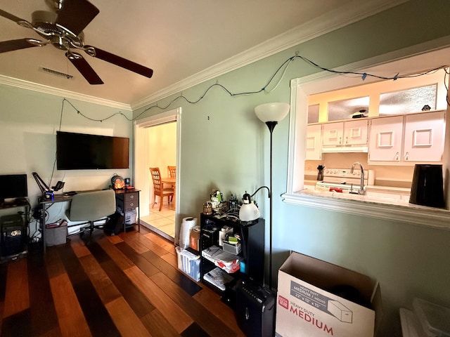 1114 SW Del Rio Blvd, Port Saint Lucie, FL 34953 - office space with crown molding, dark wood-style floors, and a ceiling fan