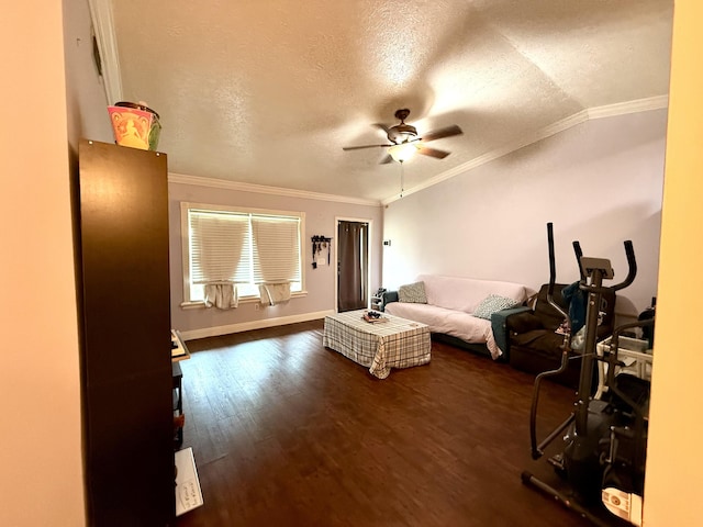 1114 SW Del Rio Blvd, Port Saint Lucie, FL 34953 - bedroom featuring crown molding, dark wood-style flooring, a textured ceiling, and ceiling fan