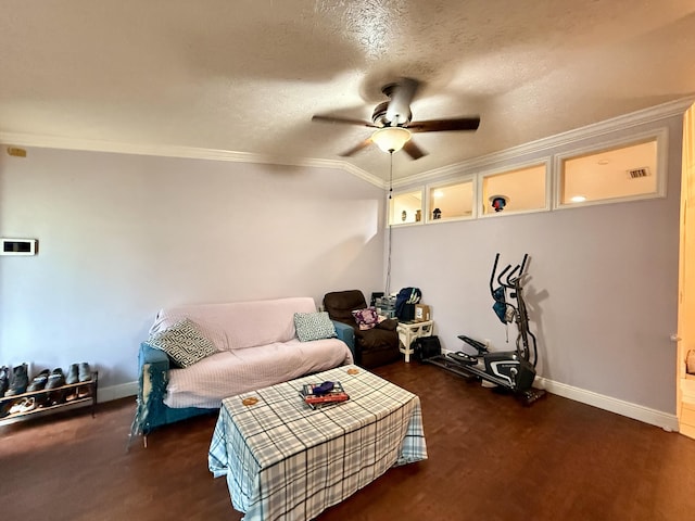 1114 SW Del Rio Blvd, Port Saint Lucie, FL 34953 - living area with crown molding, a ceiling fan, and a textured ceiling