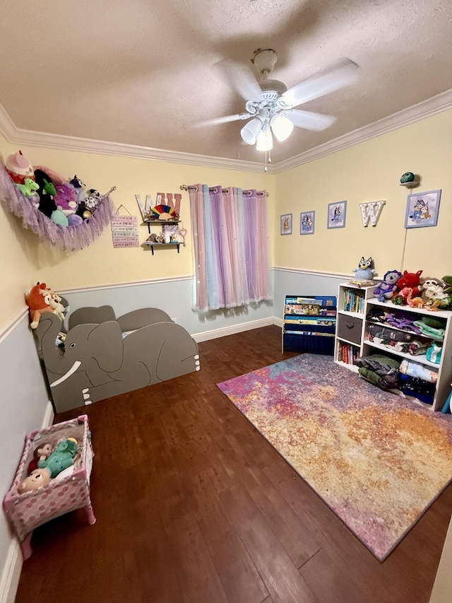 1114 SW Del Rio Blvd, Port Saint Lucie, FL 34953 - rec room with wood finished floors, crown molding, ceiling fan, and a textured ceiling