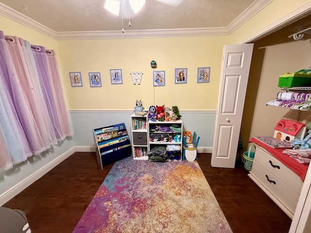 1114 SW Del Rio Blvd, Port Saint Lucie, FL 34953 - playroom featuring ornamental molding, dark wood-style floors, and ceiling fan