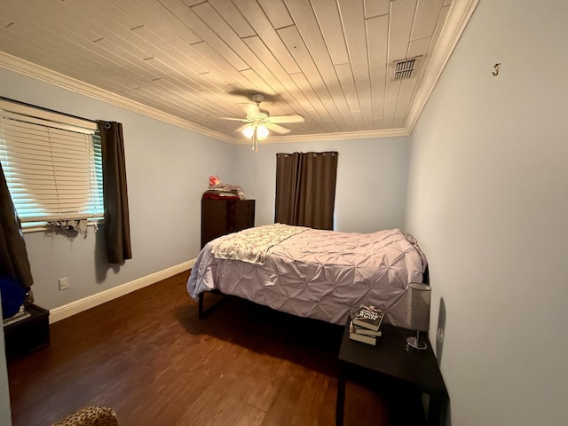 1114 SW Del Rio Blvd, Port Saint Lucie, FL 34953 - bedroom with ornamental molding, wood finished floors, wooden ceiling, and a ceiling fan