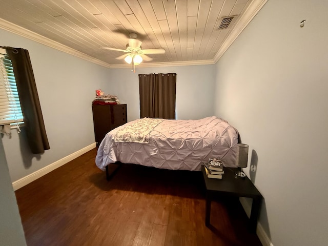 1114 SW Del Rio Blvd, Port Saint Lucie, FL 34953 - bedroom featuring wood finished floors, ornamental molding, wood ceiling, and a ceiling fan