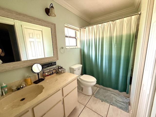 1114 SW Del Rio Blvd, Port Saint Lucie, FL 34953 - bathroom with vanity, ornamental molding, tile patterned floors, and curtained shower