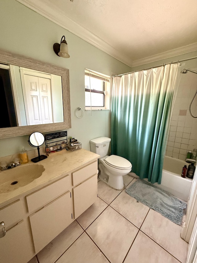 1114 SW Del Rio Blvd, Port Saint Lucie, FL 34953 - bathroom with vanity, crown molding, shower / bath combo with shower curtain, and tile patterned flooring