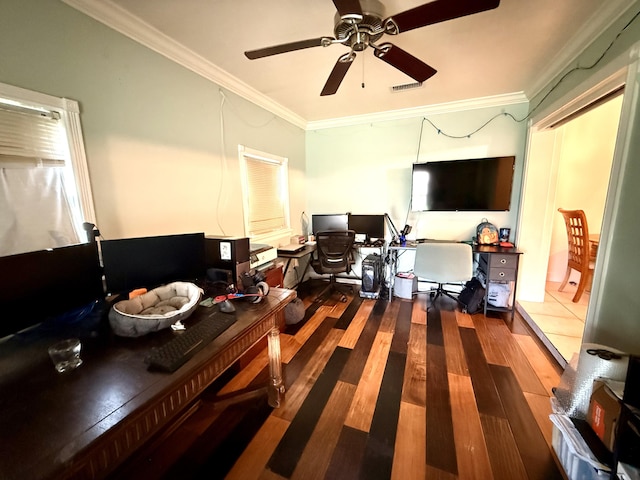 1114 SW Del Rio Blvd, Port Saint Lucie, FL 34953 - office with wood finished floors, ornamental molding, and ceiling fan